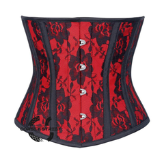 Red Satin Net Overlay Burlesque Waist Training Underbust corset