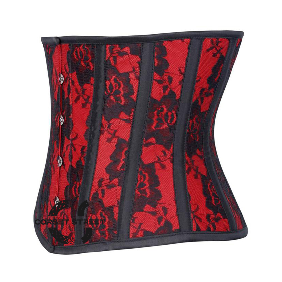 Red Satin Net Overlay Burlesque Waist Training Underbust corset