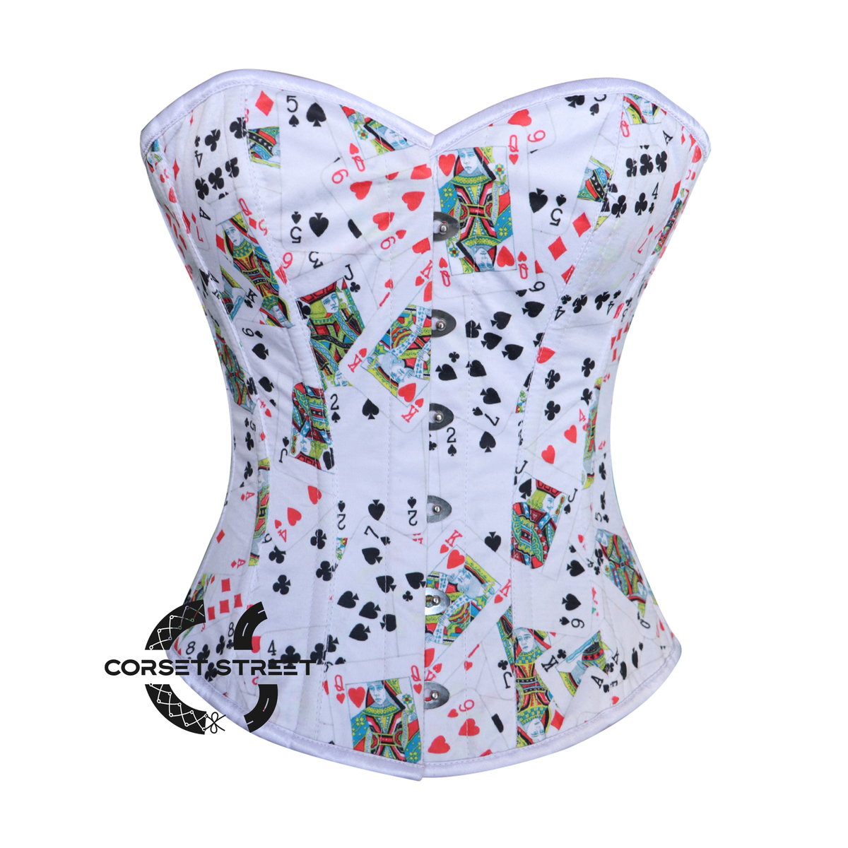 Playing Cards Printed White Satin Corset Gothic Costume