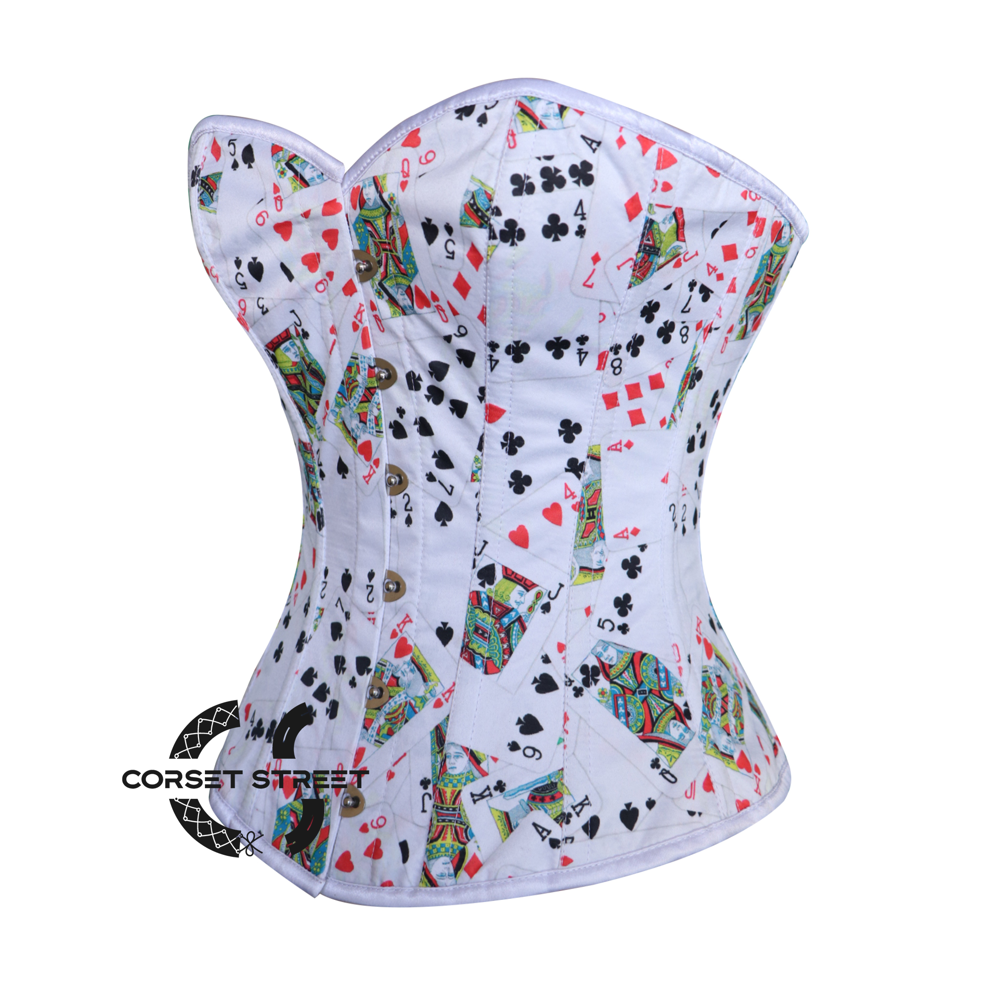 Vespera Nightshade Playing Cards Printed White Satin Corset Gothic Costume