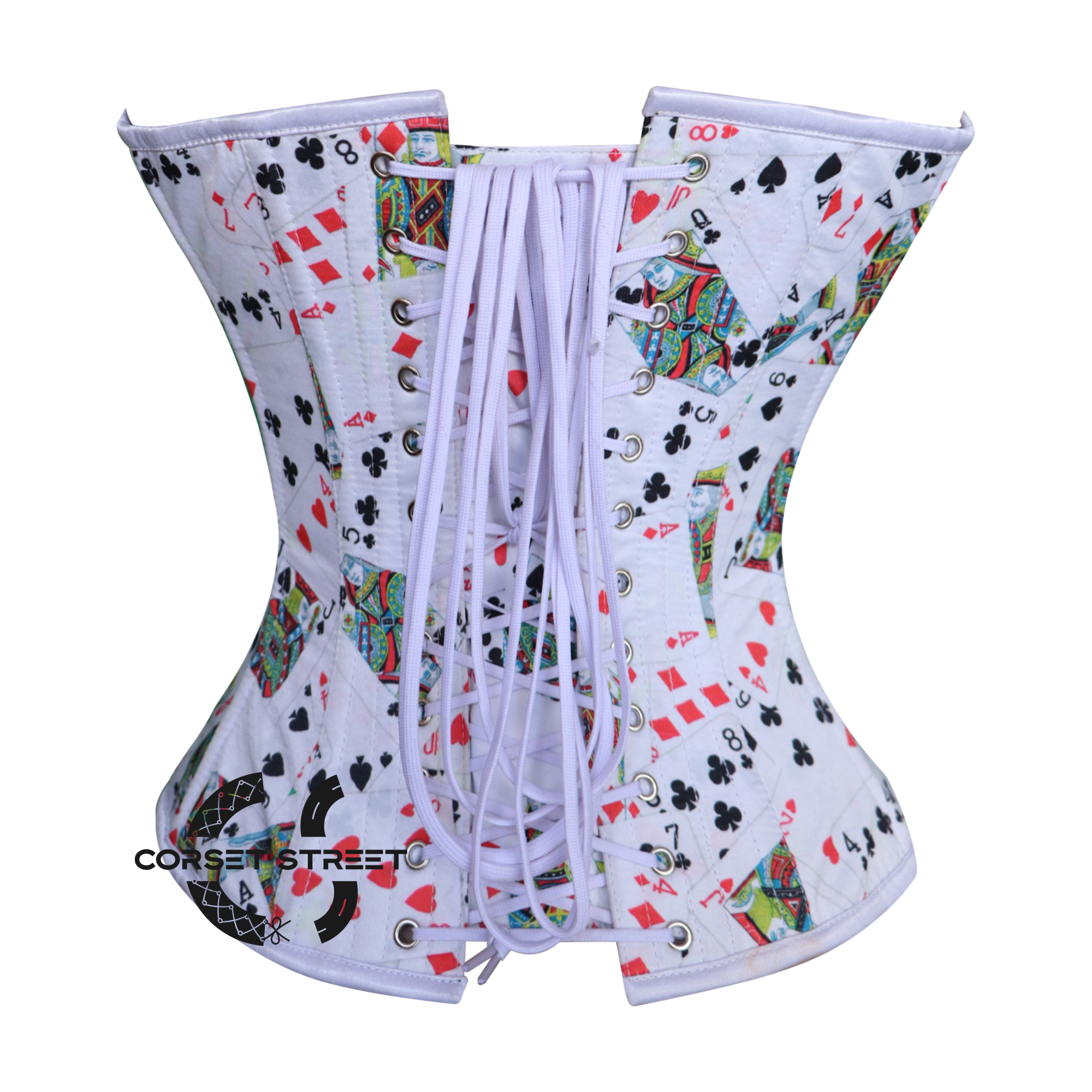 Playing Cards Printed White Satin Corset Gothic Costume