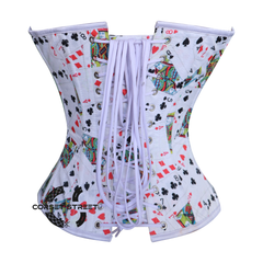 Vespera Nightshade Playing Cards Printed White Satin Corset Gothic Costume