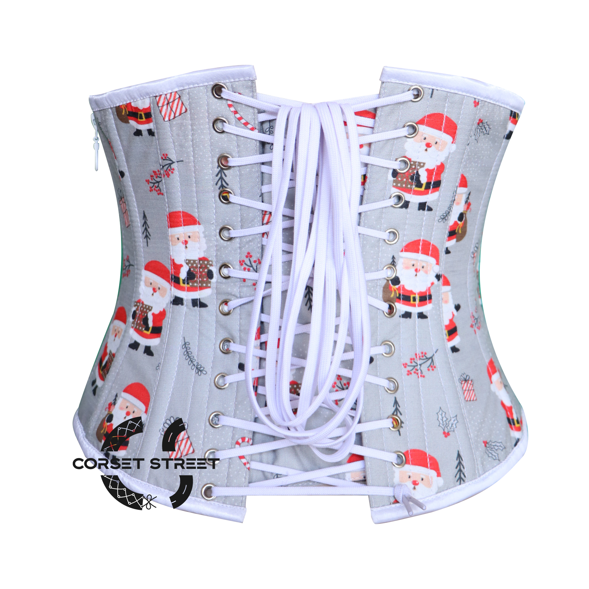 Santa Claus Printed Gray Cotton Underbust Corset Waist Training Costume Top