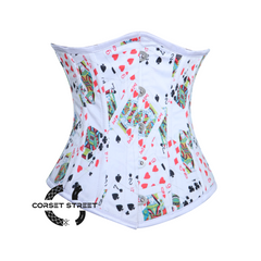 Cardinal Seraphina Playing Cards Printed White Satin Corset Underbust Top