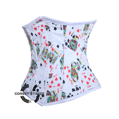 Cardinal Seraphina Playing Cards Printed White Satin Corset Underbust Top