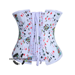 Cardinal Seraphina Playing Cards Printed White Satin Corset Underbust Top