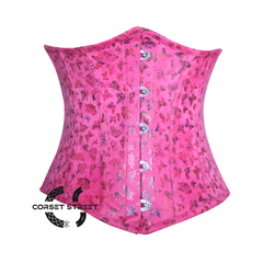 Butterfly Printed Pink Soft Leather Gothic Underbust Waist Training Corset