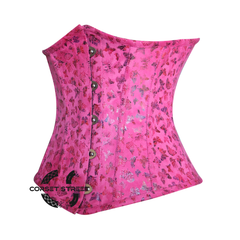 Butterfly Printed Pink Soft Leather Gothic Underbust Waist Training Corset