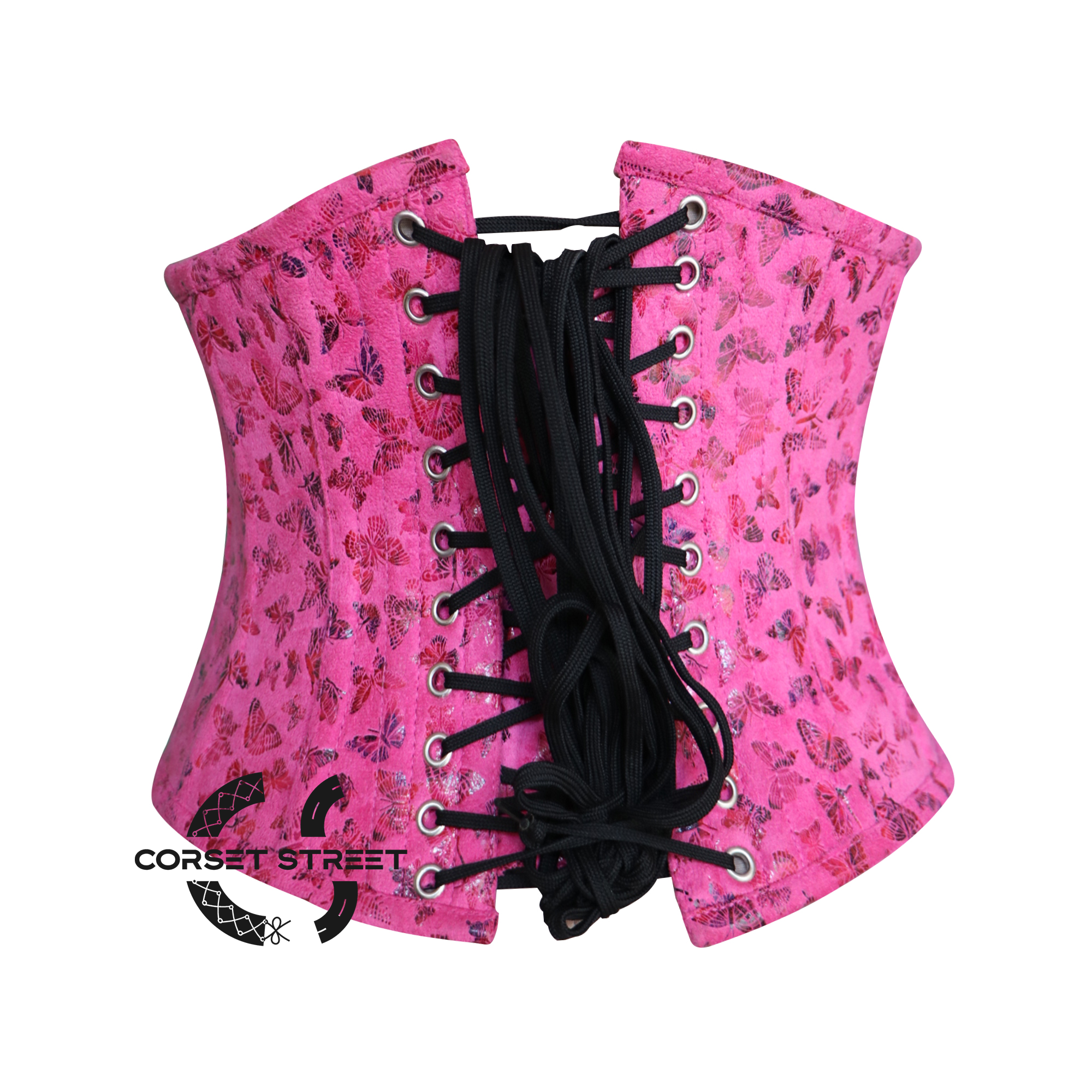 Butterfly Printed Pink Soft Leather Gothic Underbust Waist Training Corset