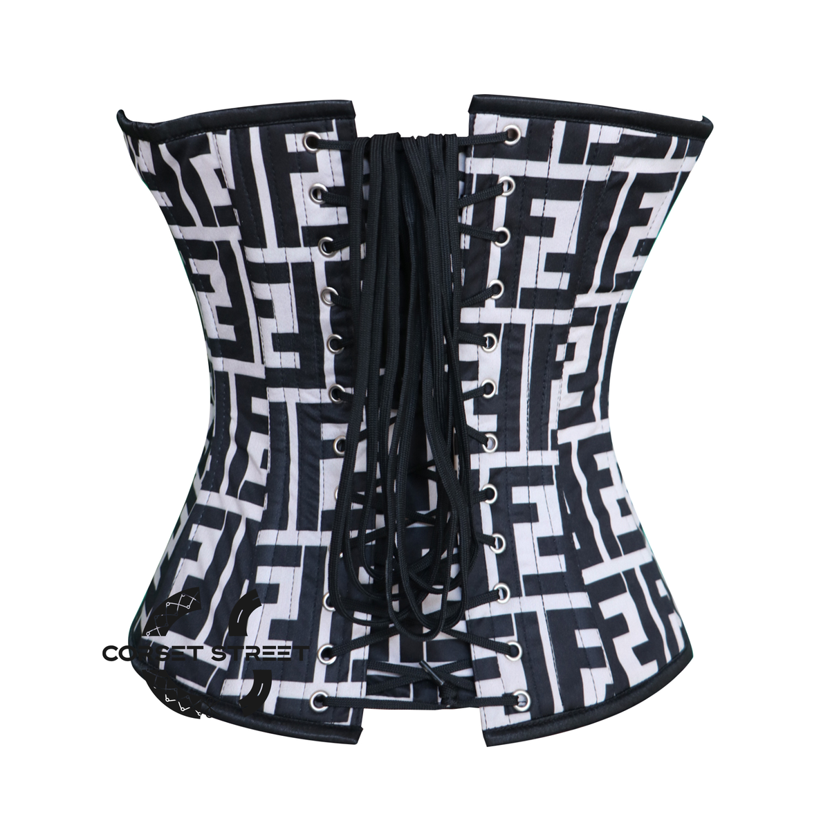 Black And White Print Overbust Burlesque Waist Training Corset Top