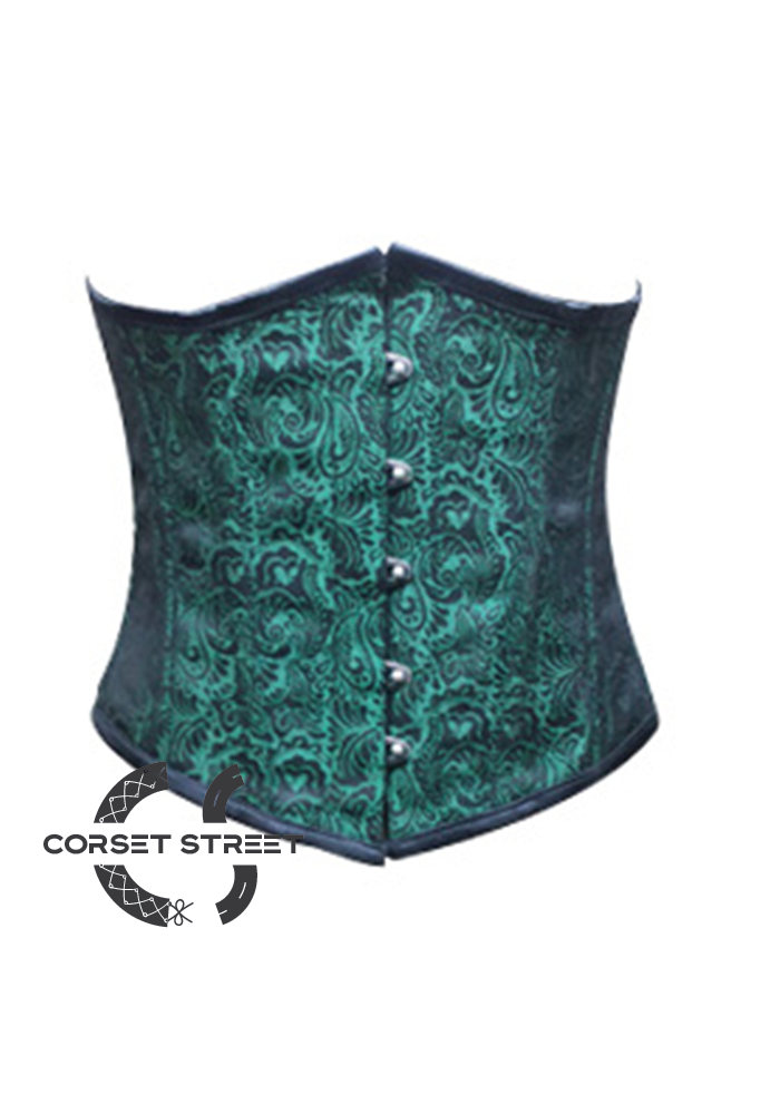 Green Black Brocade Cotton Halloween Underbust Gothic Corset