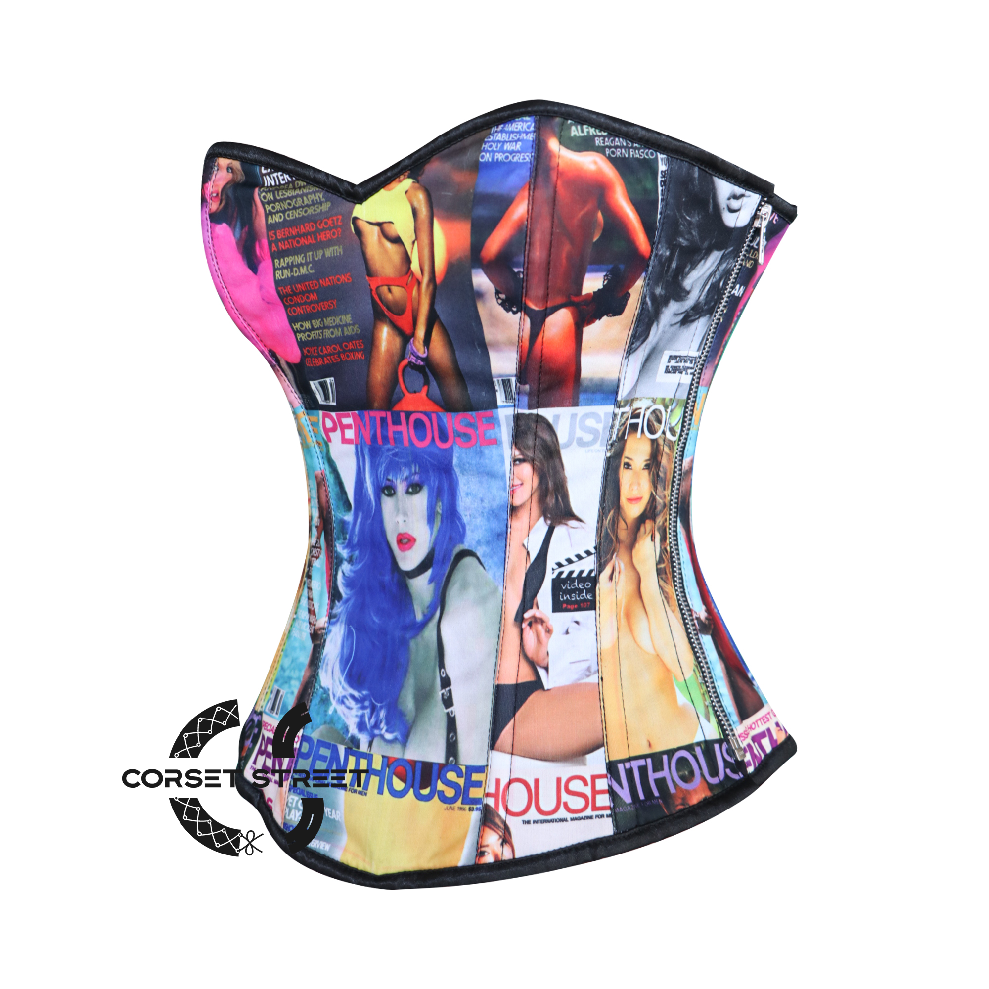 Sexy Printed Corset Overbust Gothic Costume Waist Cincher Bustier Zipper Top