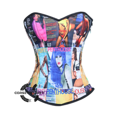 Sexy Printed Corset Overbust Gothic Costume Waist Cincher Bustier Zipper Top