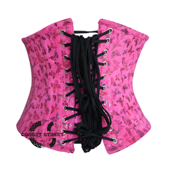Butterfly Printed Pink Soft Leather Gothic Underbust Waist Training Corset