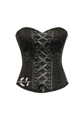 Black Satin Gothic Costume Overbust Corset Waist Cincher Top