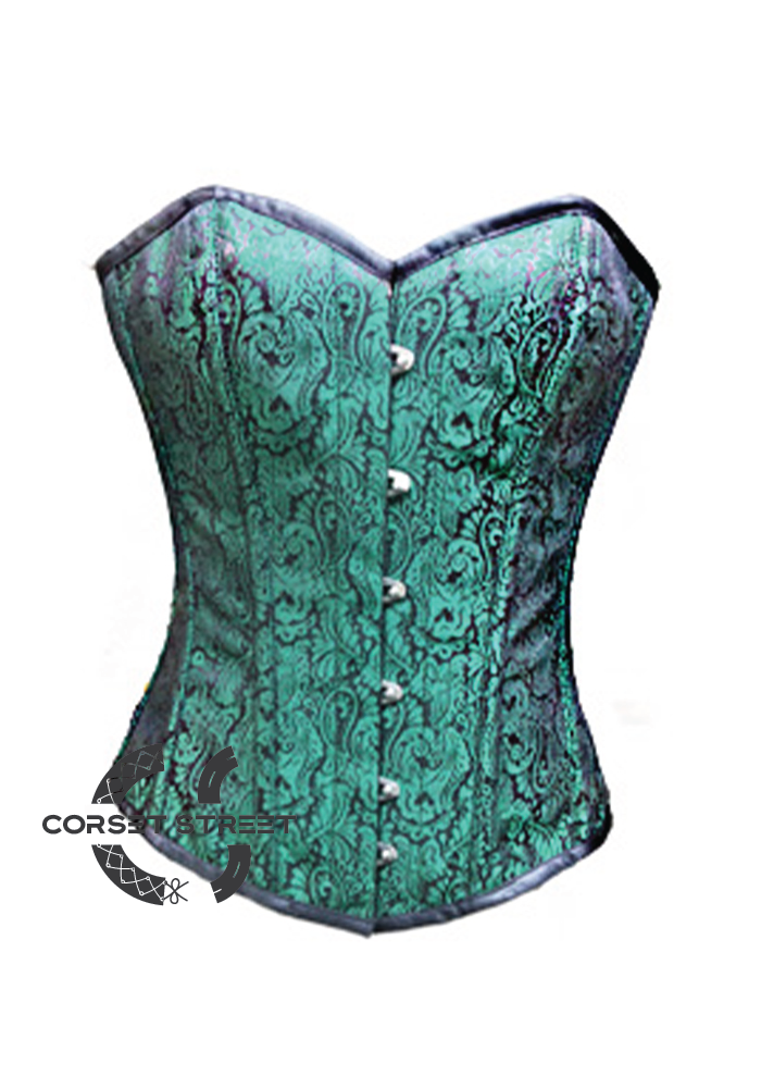 Green Brocade corset Costume For Halloween Overbust Top