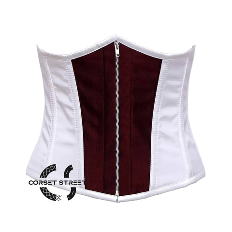 White And Burgundy With Front Zipper Underbust Corset Gothic Costume Bustier Top