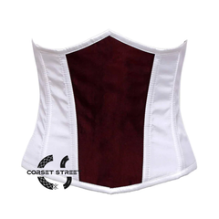 White And Burgundy With Front Close Underbust Corset Gothic Costume Bustier Top