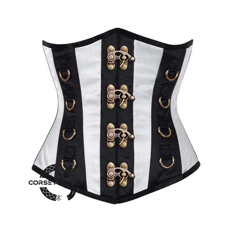 Black And White With Front Clasps Underbust Corset Gothic Costume Bustier Top