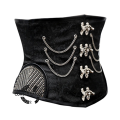 Black Brocade With Silver Sequins Work Steampunk Underbust Corset Gothic Costume Bustier Top