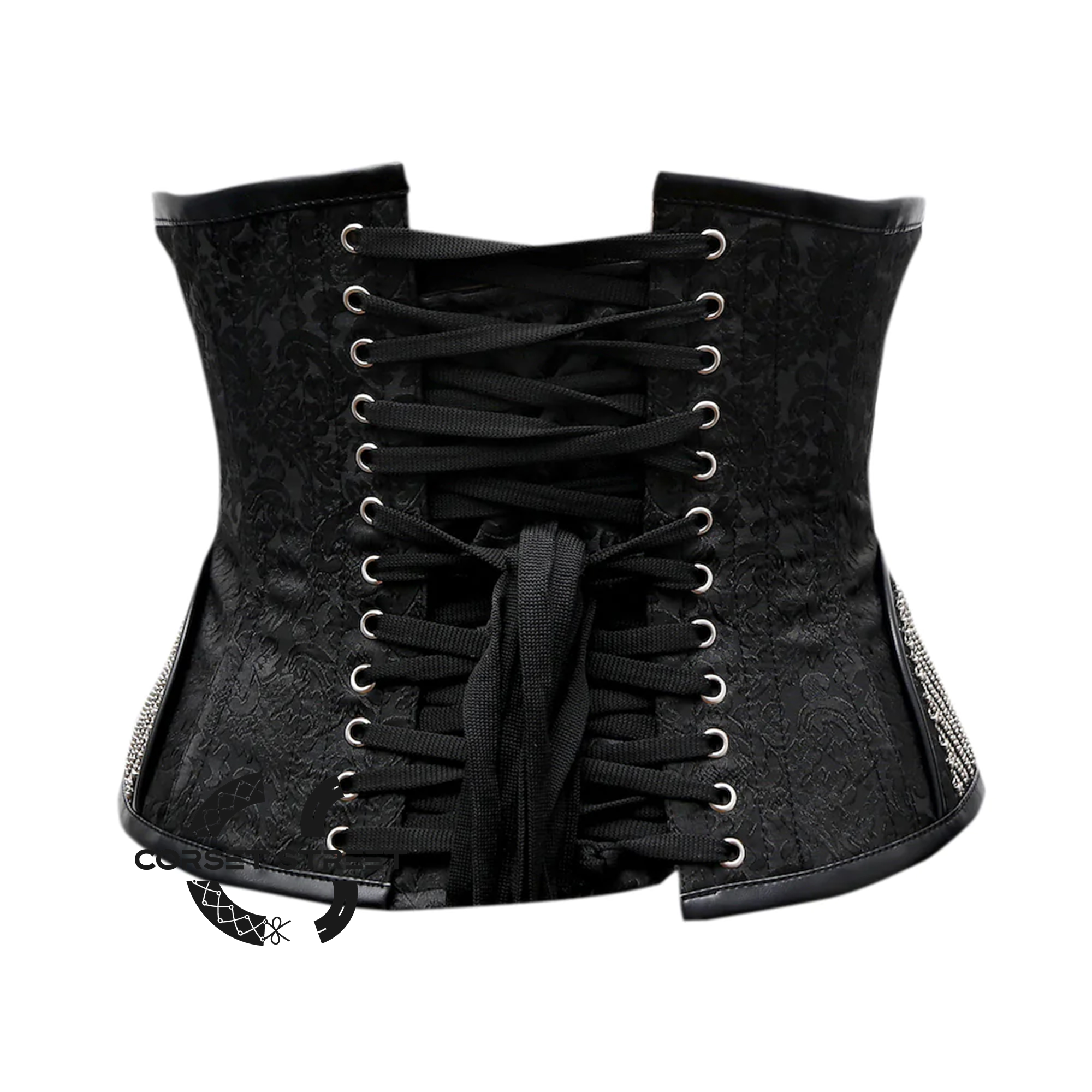 Black Brocade With Silver Sequins Work Steampunk Underbust Corset Gothic Costume Bustier Top