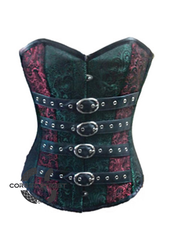 Red Green Designed with Double Brocades Steampunk Gothic Halloween Corset