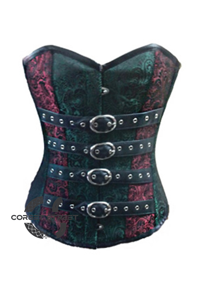 Red Green Designed with Double Brocades Steampunk Gothic Halloween Plus Size Corset