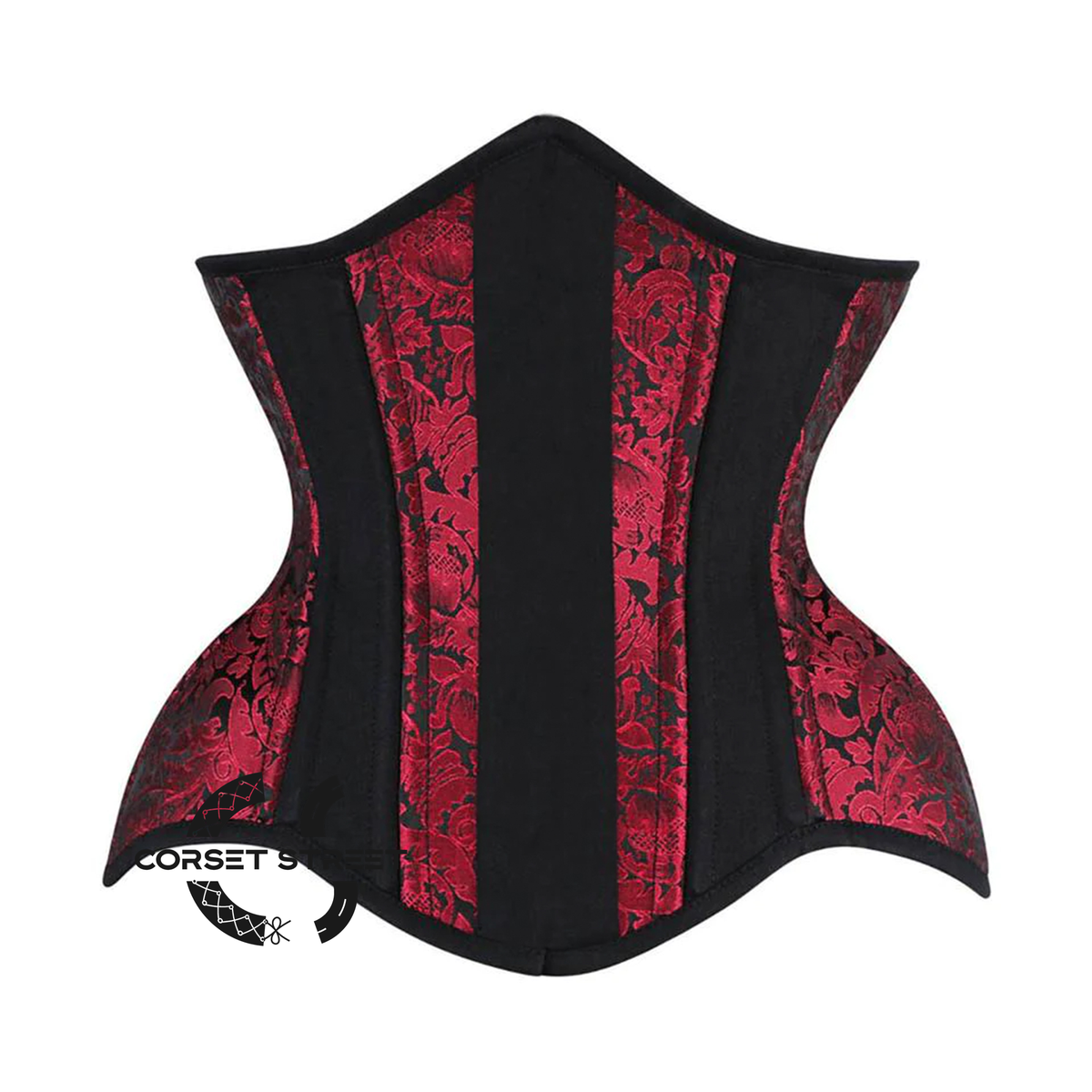 Red and Black Brocade Black Cotton With Front Close Gothic Underbust Waist Training Bustier Corset