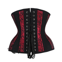 Red and Black Brocade Black Cotton With Front Lace Gothic Underbust Waist Training Bustier Corset