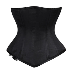 Black Satin Double Boned Front Close Longline Underbust Steampunk Corset