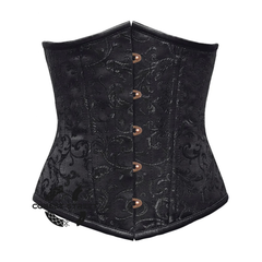 Black Brocade Front Antique Busk Double Boned Underbust Gothic Corset