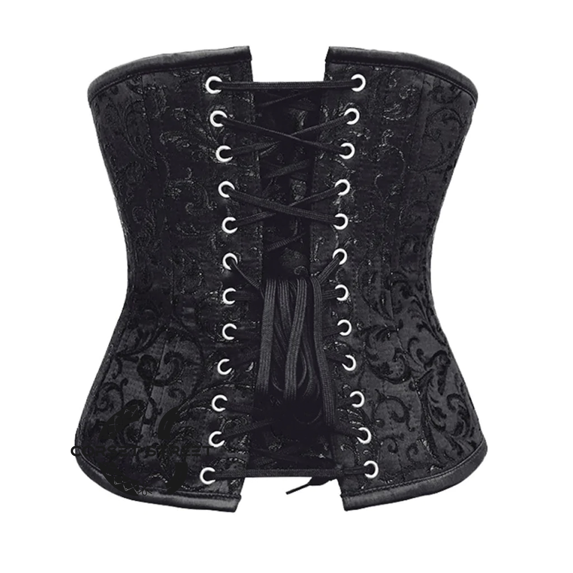 Plus Size Black Brocade Double Boned Underbust Gothic Corset