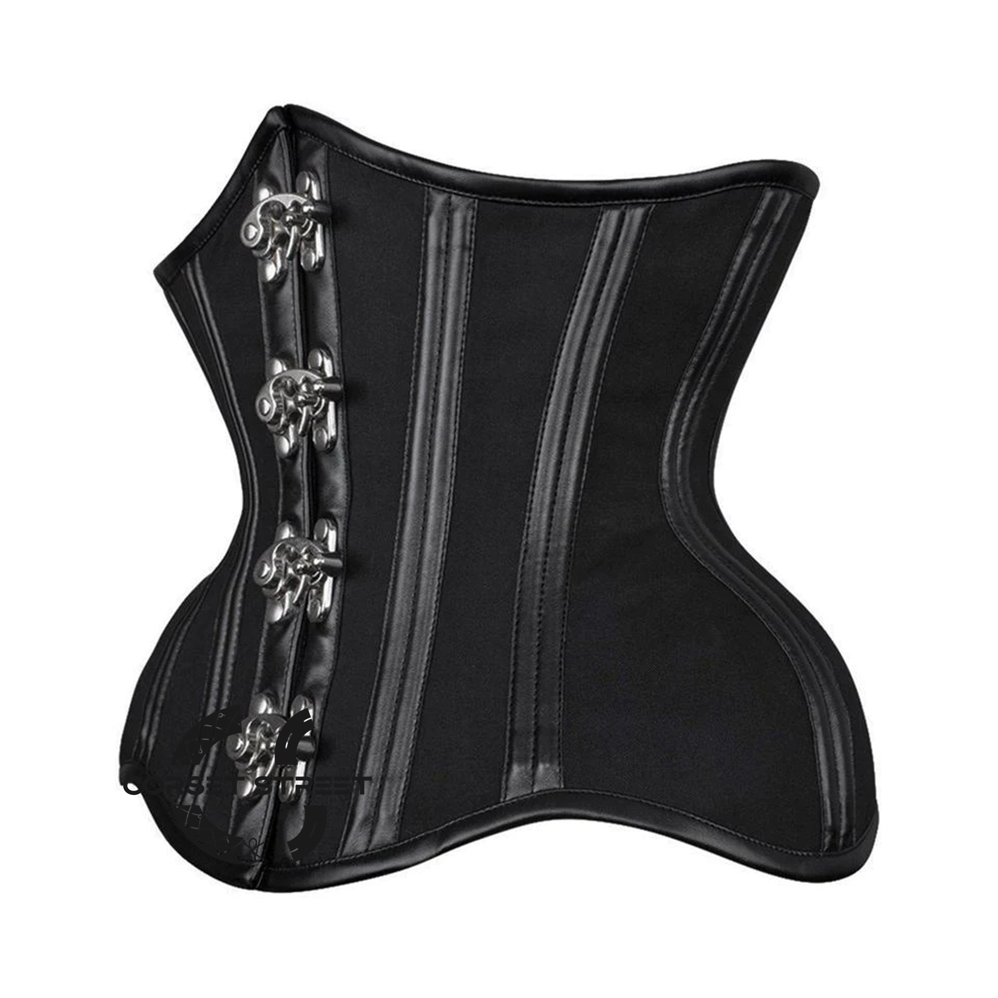 Plus Size Black Cotton Steel Boned Faux leather Underbust Gothic Corset