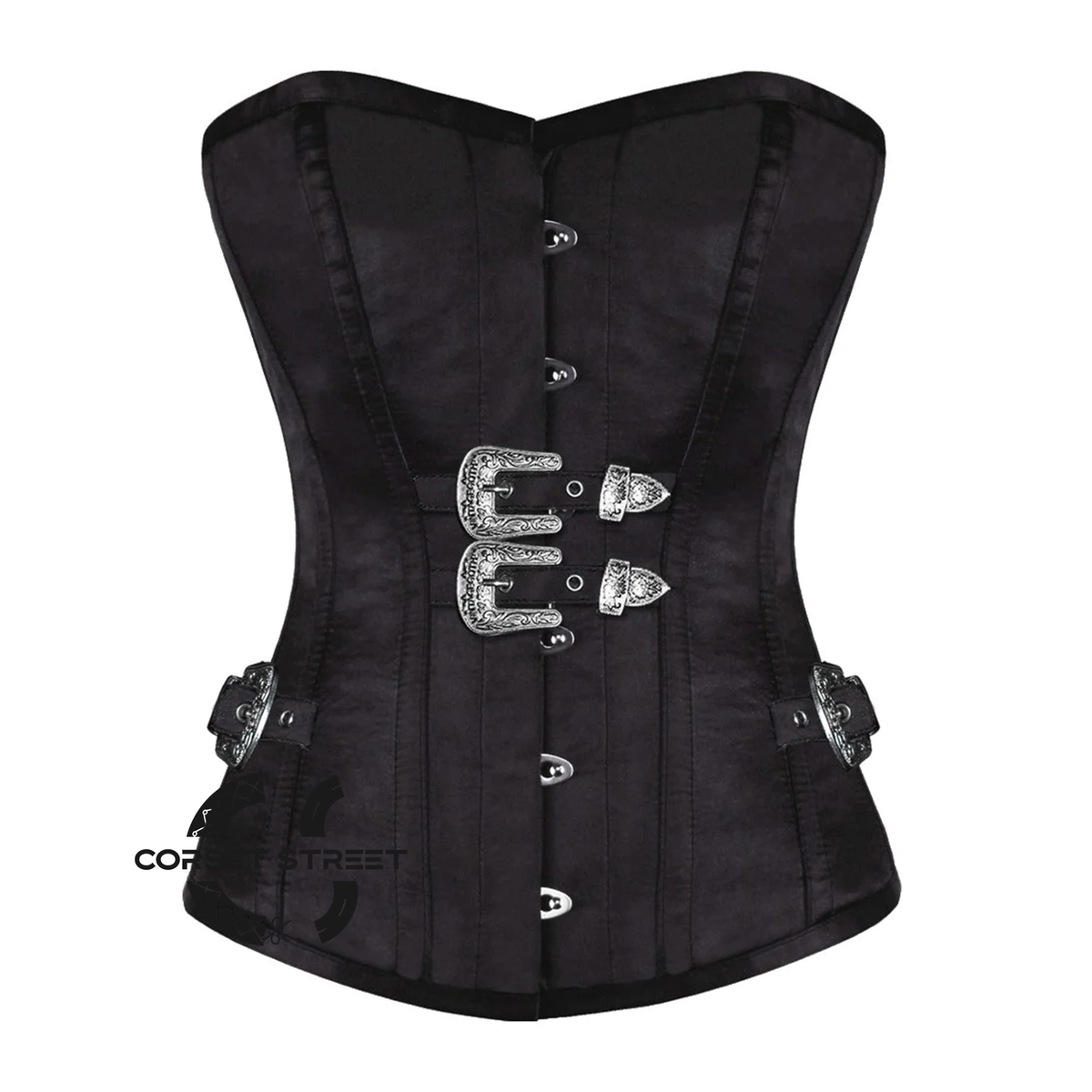 Plus Size Black Satin Steampunk Overbust Gothic Waist Training Corset