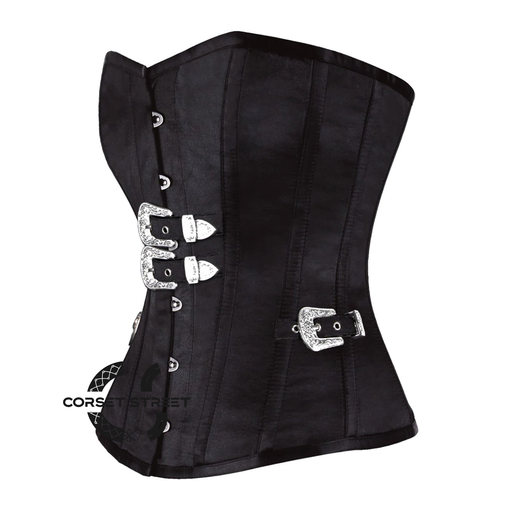 Plus Size Black Satin Steampunk Overbust Gothic Waist Training Corset