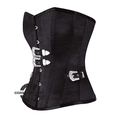 Black Satin Steampunk Overbust Gothic Waist Training Corset