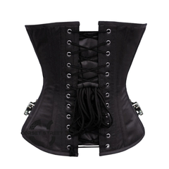 Black Satin Steampunk Overbust Gothic Waist Training Corset