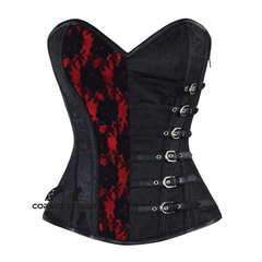 Plus Size Black Brocade Red Net Design Steampunk Overbust Gothic Waist Training Corset