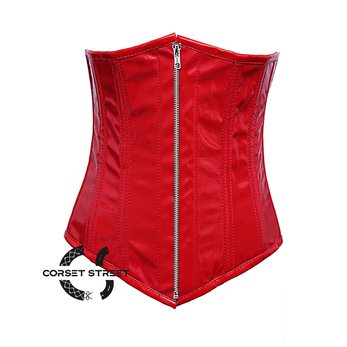 Plus Size Red PVC Leather Front Zipper Long Underbust Steampunk Corset