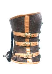 Brown Brocade Leather Gothic Steampunk Bustier Period Costume Waist Training Overbust Corset Top