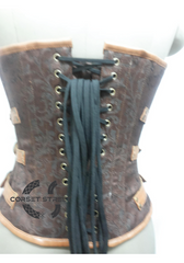 Brown Brocade Leather Gothic Steampunk Bustier Period Costume Waist Training Overbust Corset Top