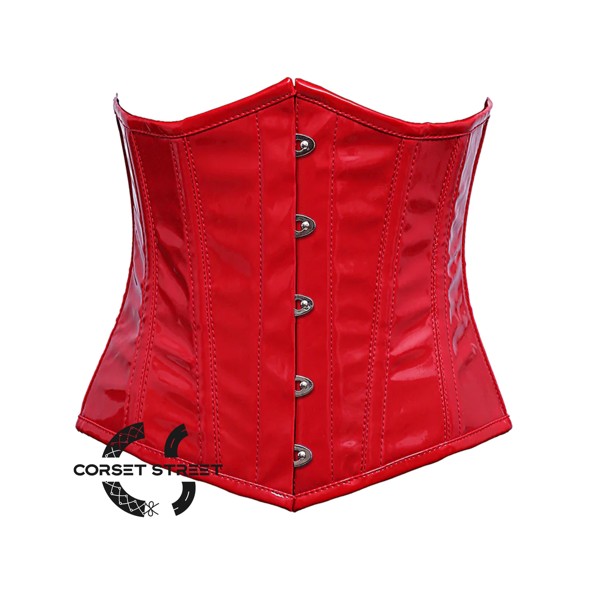 Red PVC Leather Front Busk Underbust Steampunk Corset