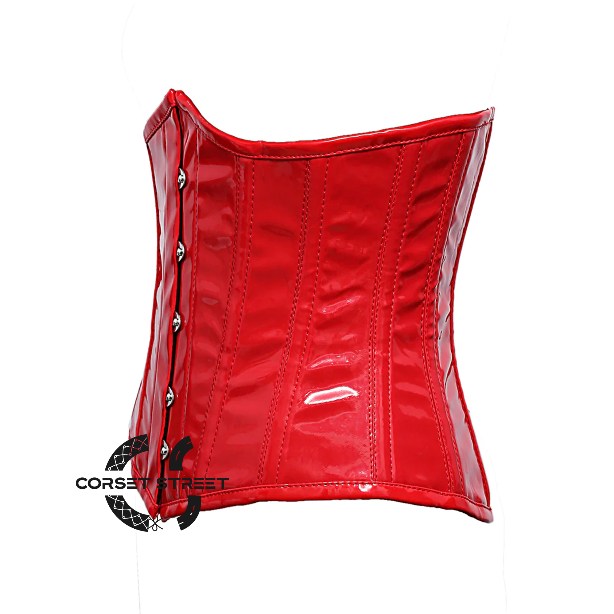 Red PVC Leather Front Busk Underbust Steampunk Corset