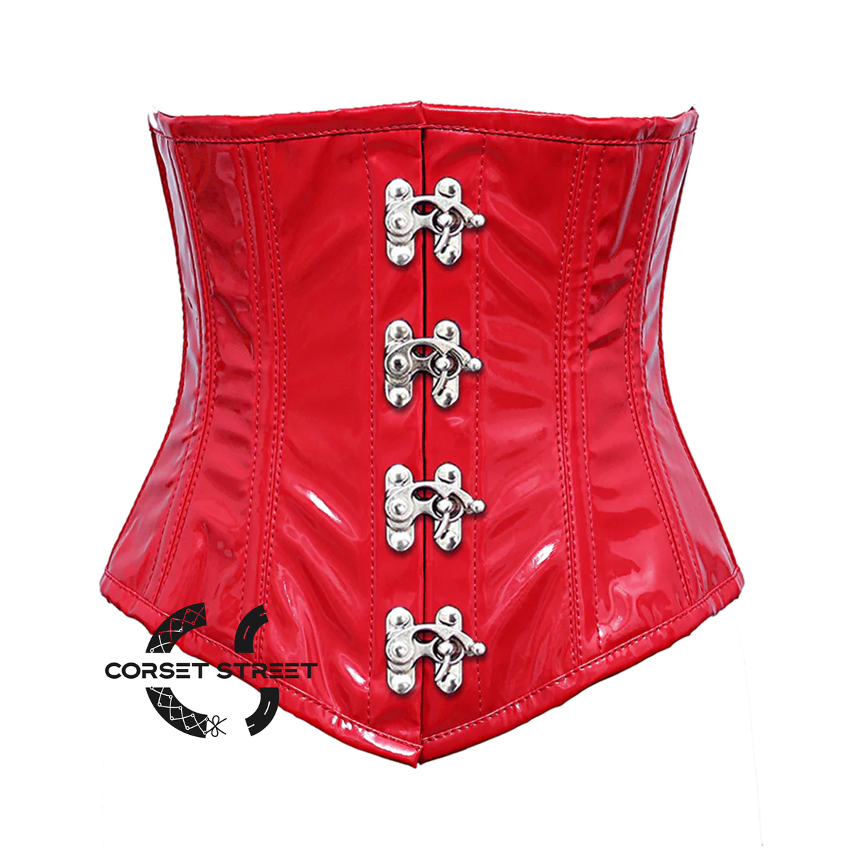 Plus Size Red PVC Leather Front V Shape Underbust Steampunk Corset