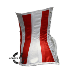 Red White Satin Long Pointed Underbust Steampunk Corset