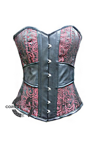 Red Brocade Jacquard Leather Gothic Steampunk Bustier Victorian Costume Waist Training Burlesque Overbust Corset Top