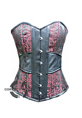 Red Brocade Jacquard Leather Gothic Steampunk Bustier Victorian Costume Burlesque Overbust Plus Size Corset Top