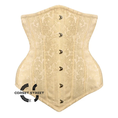 Ivory Brocade With Front Silver Busk Gothic Longline Underbust Waist Training Corset