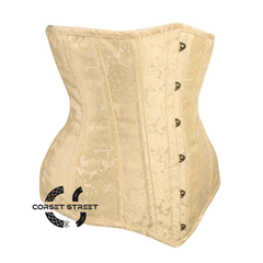 Ivory Brocade With Front Silver Busk Gothic Longline Underbust Waist Training Corset