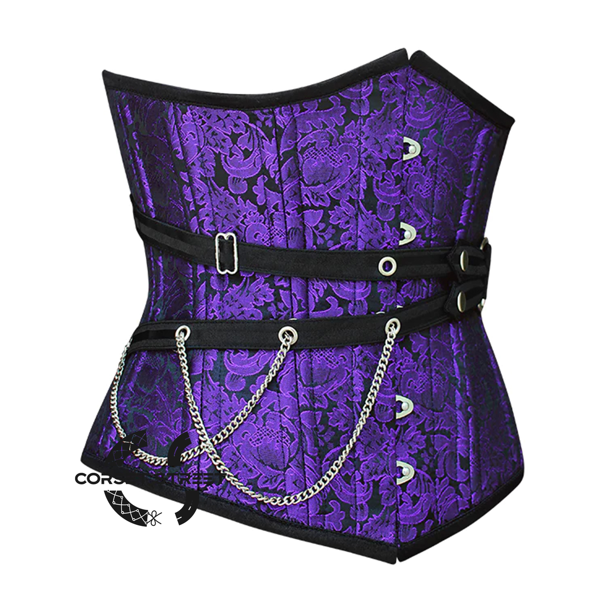 Purple and Black Brocade Gothic Underbust Waist Training Corset